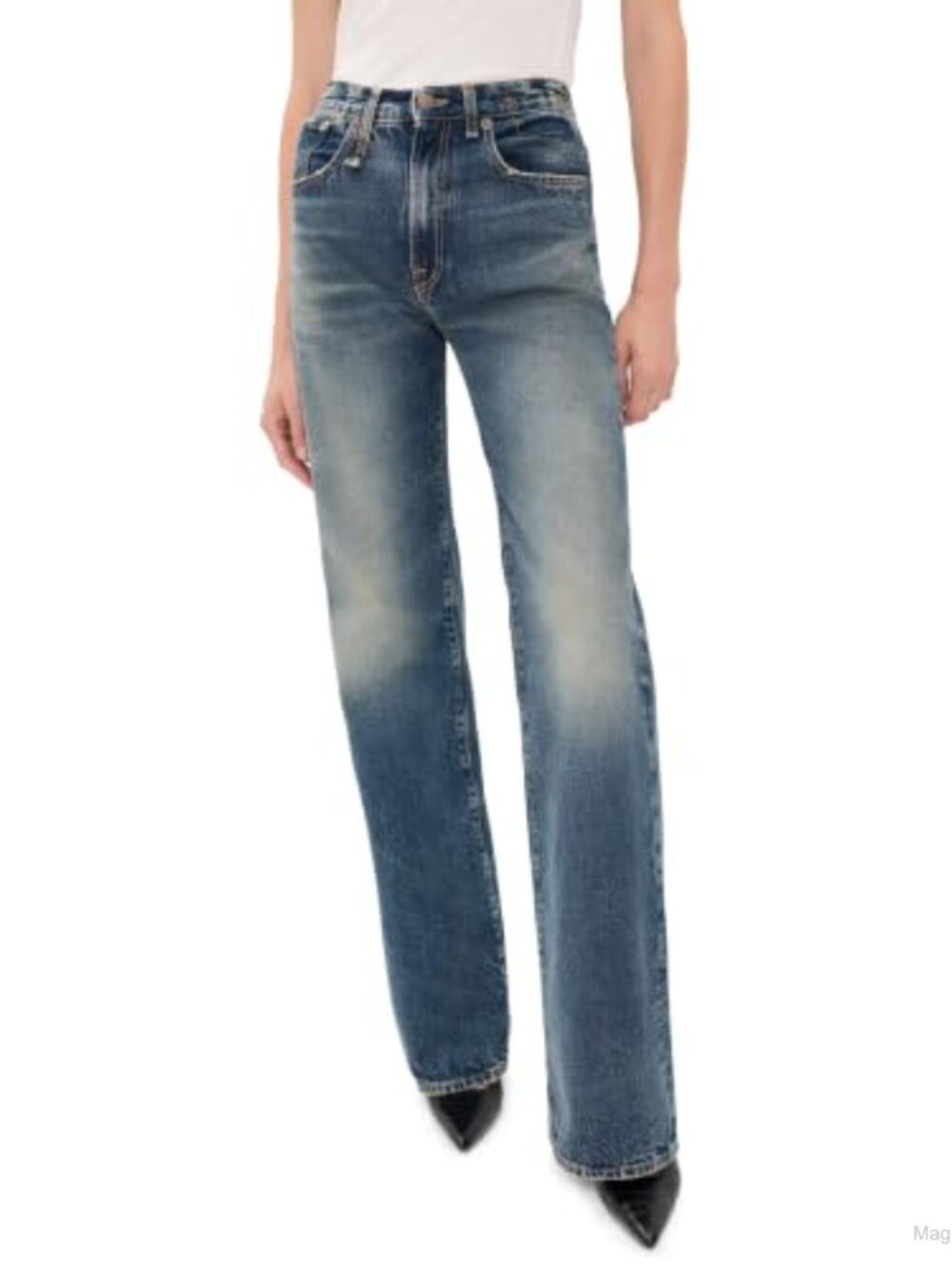 High Rise Straight Leg Jeans Distressed 100% Cotton Denim